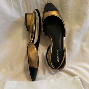 Veronica Beard Black and Bronze Slingback Heels 8.5M